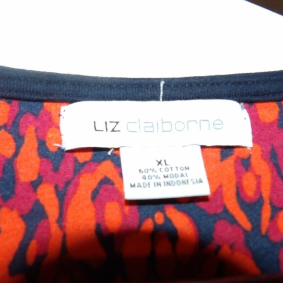 Liz Claiborne Black/Orange Abstract Shoulder Button Top Sz XL - Picture 4 of 5